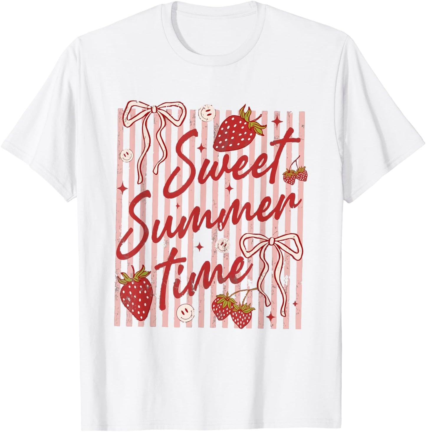Retro Striped Sweet Summer Time Vacation Funny Strawberry T-Shirt - T-Shirt | White