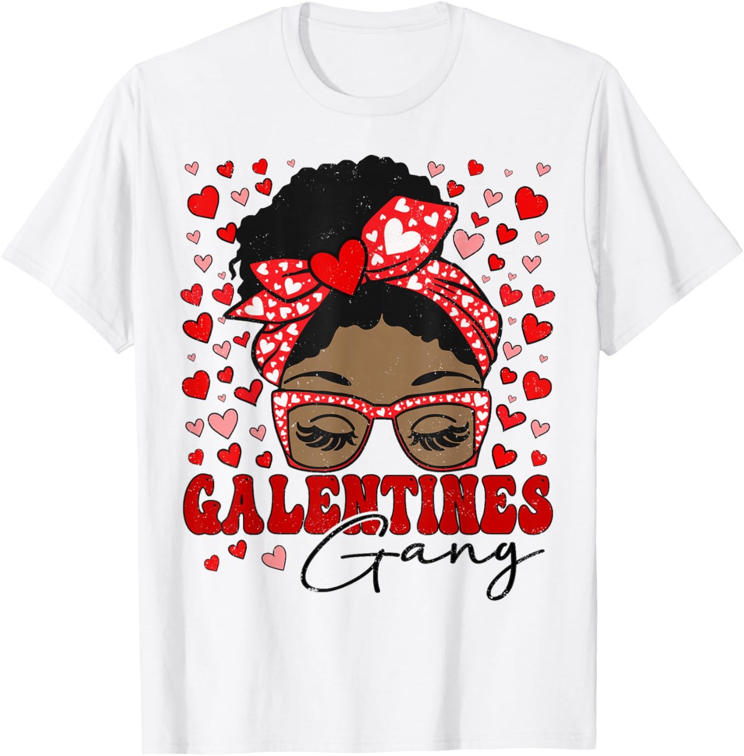 Galentines Gang Black Women Messy Bun Afro Galentine's Day T-Shirt - T-Shirt | White