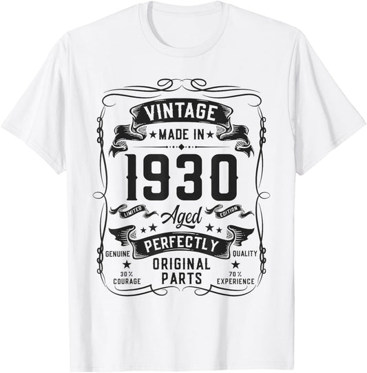 Vintage 1930 96yr 96th Birthday Gifts 96 Years Old T-Shirt - T-Shirt | White