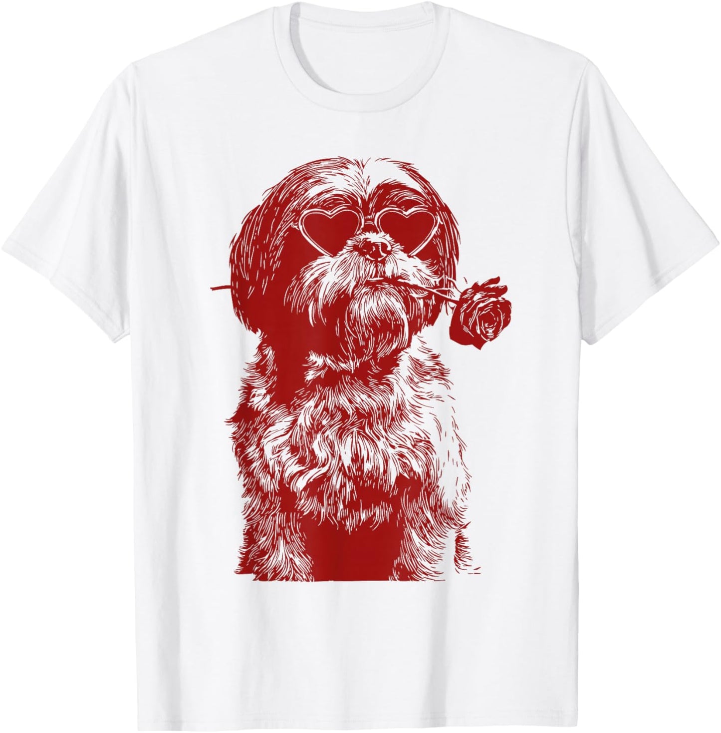 Valentine Shih Tzu with Heart Sunglasses Floral Romantic Dog T-Shirt - T-Shirt | White