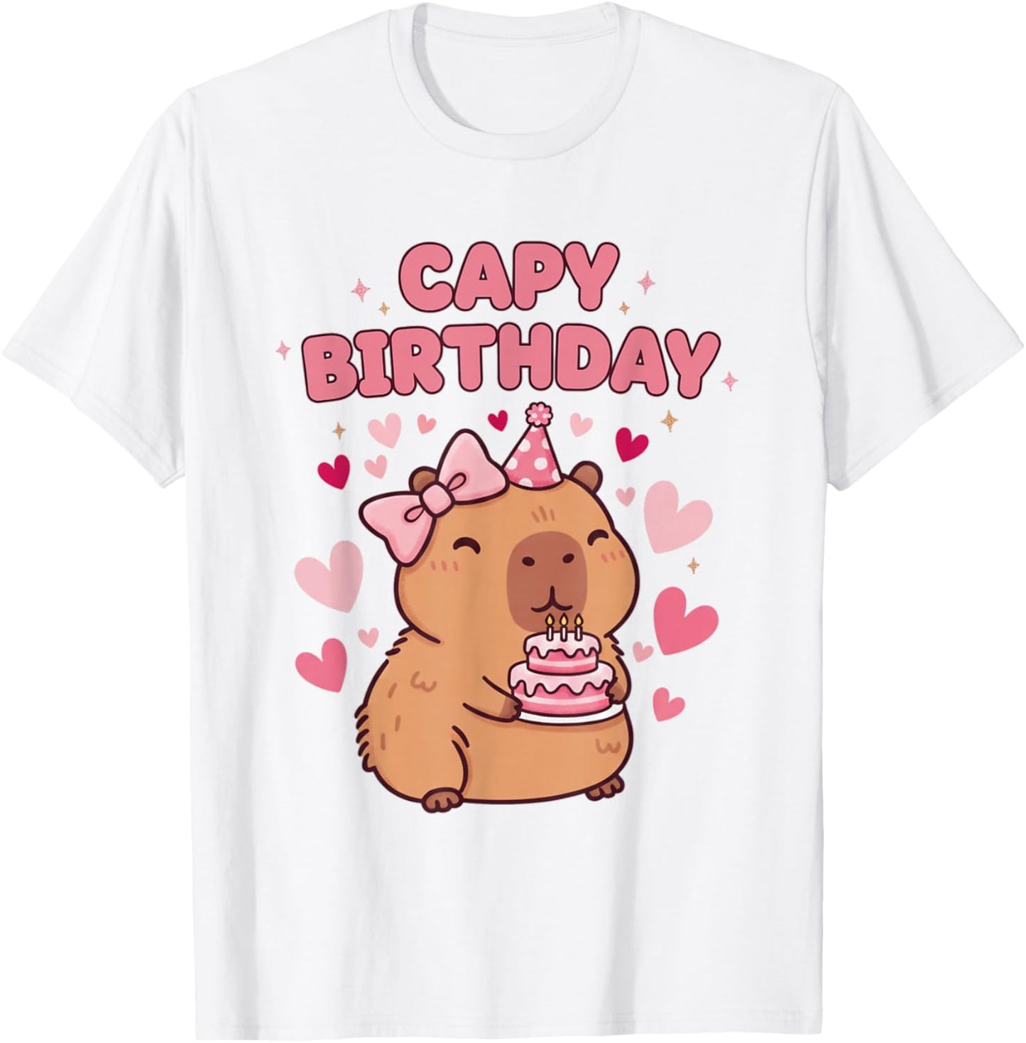Capybara Birthday Girl Cute Capybara Animal Lovers Bow Party T-Shirt - T-Shirt | White