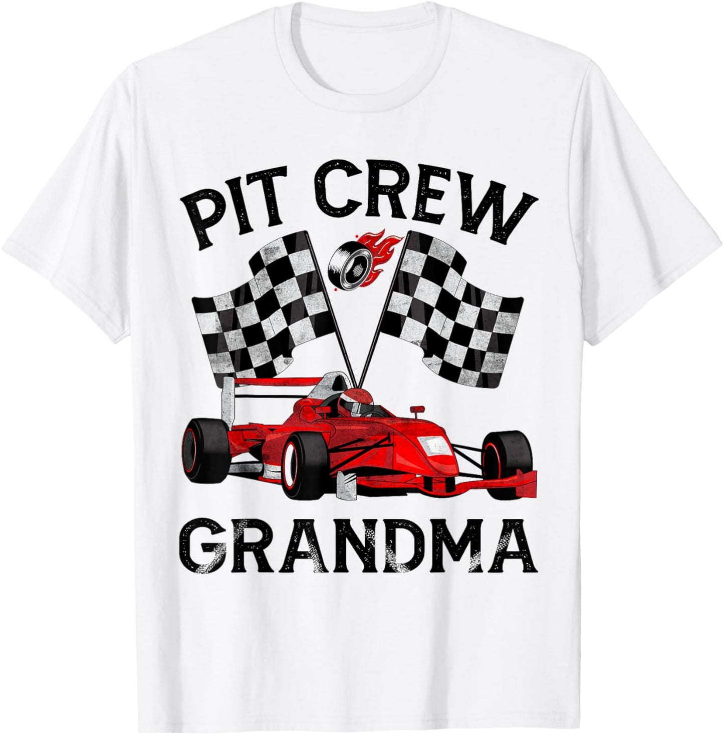 Pit Crew Grandma Race Car Birthday Party Racing Family T-Shirt - T-Shirt | White