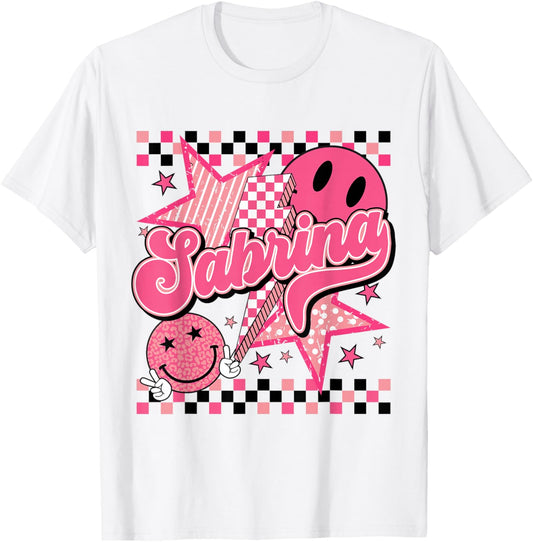 Sabrina First Name I Love Sabrina Checkered Groovy 80's T-Shirt - T-Shirt | White