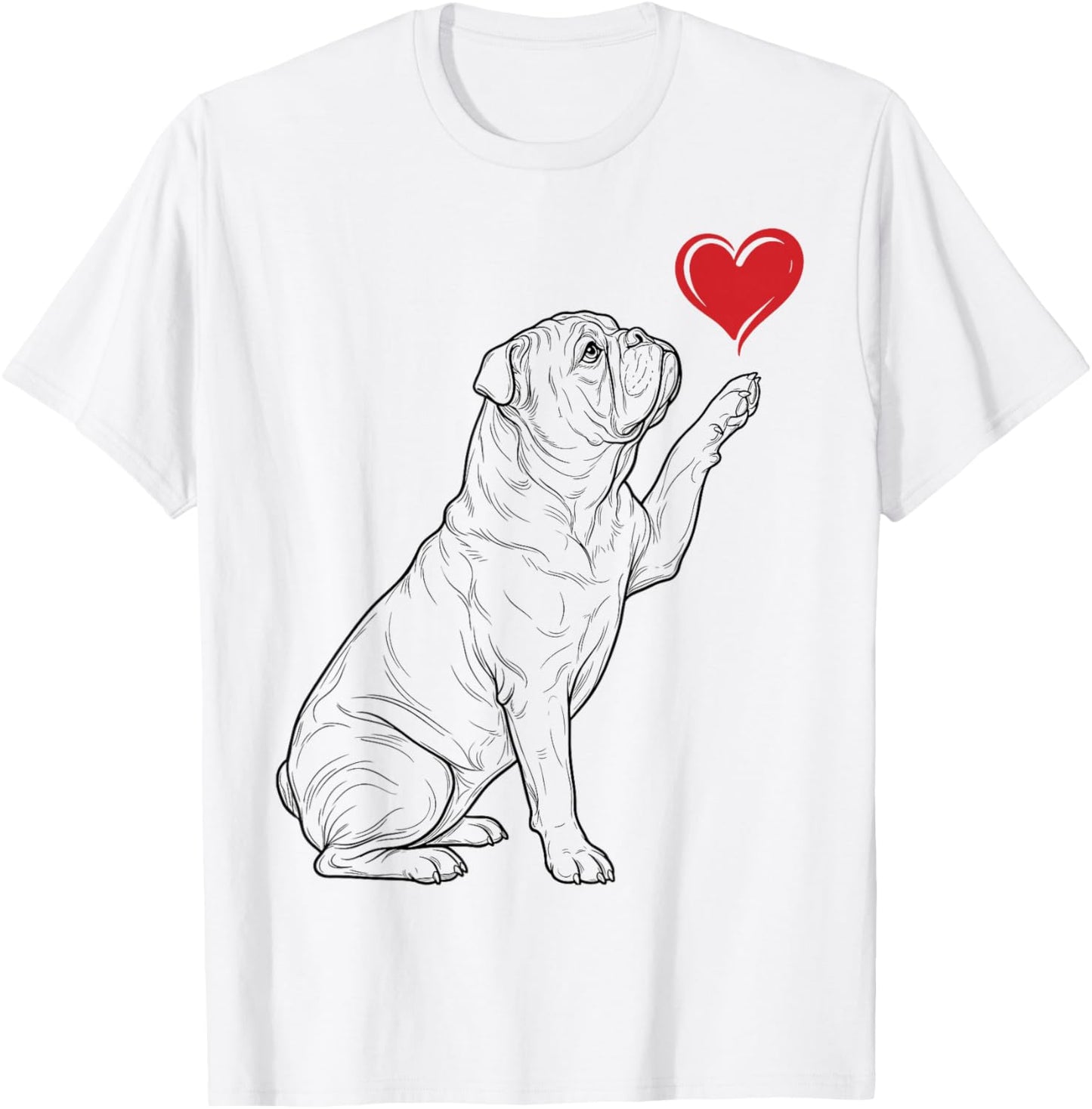 English Bulldog Dog Art Holding Heart Valentines T-Shirt - T-Shirt | White