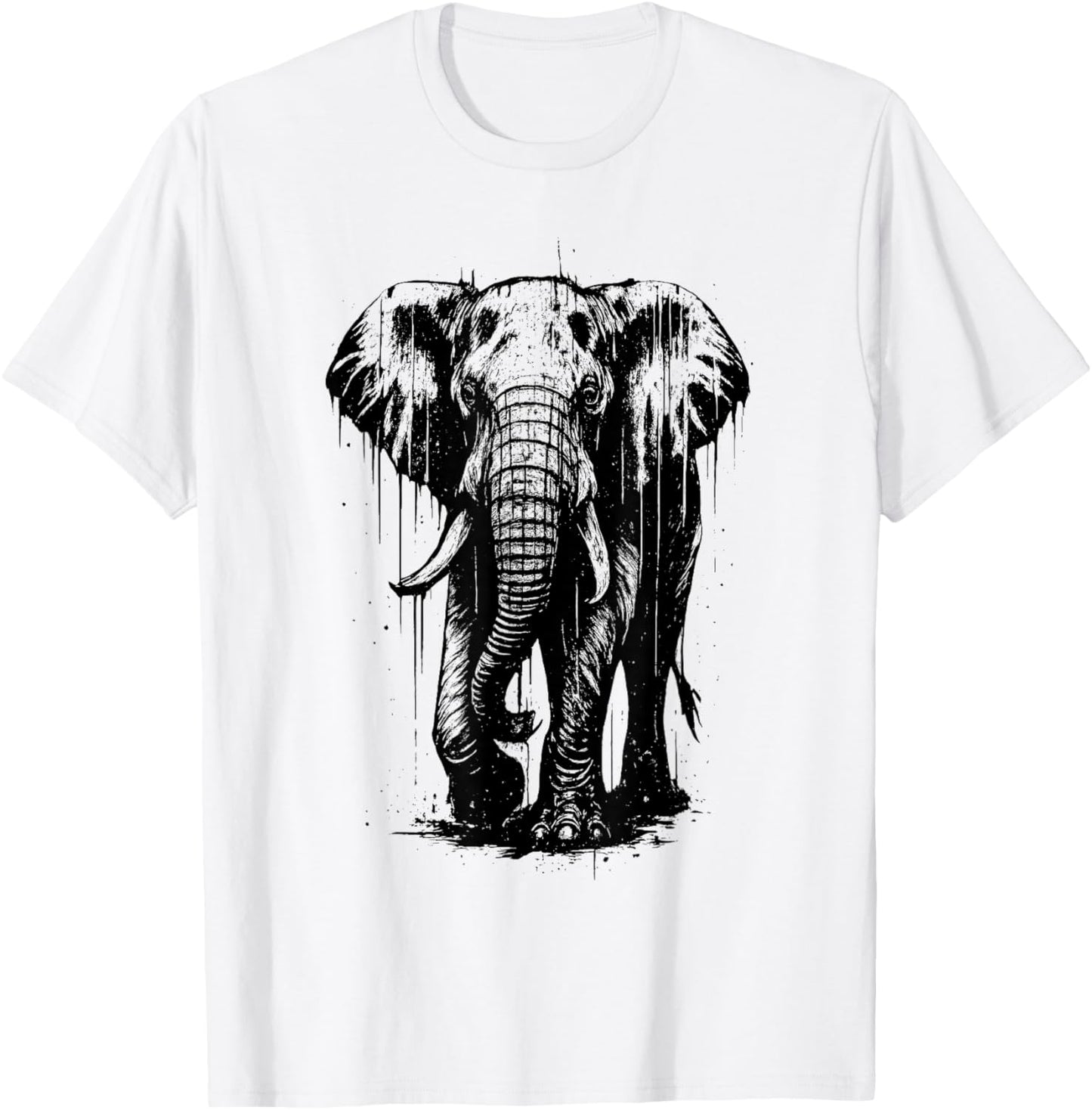 Elephant Ink Art Wild Safari Jungle Animal Grunge Aesthetic T-Shirt - T-Shirt | White