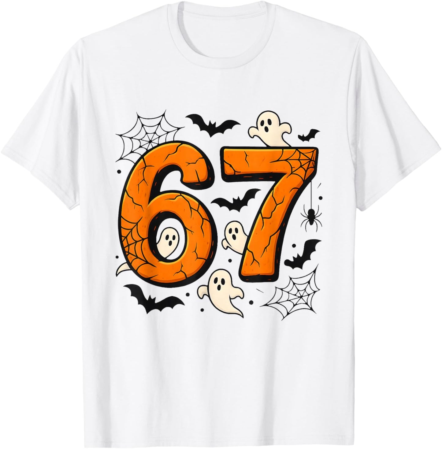 6 7 Halloween Design | Scary Pumpkin Numbers Ghosts Bats T-Shirt - T-Shirt | White