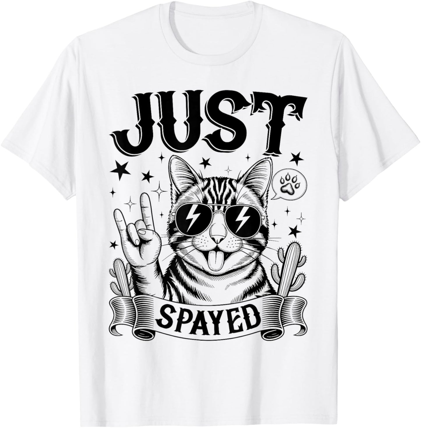 Just Spayed Retro Funny Cat Shirt Cool Cat Lover Gift T-Shirt - T-Shirt | White