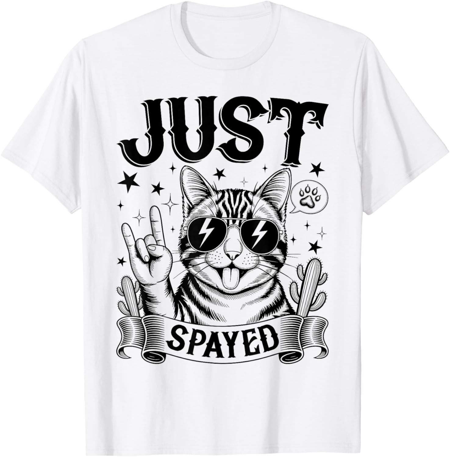 Just Spayed Retro Funny Cat Shirt Cool Cat Lover Gift T-Shirt - T-Shirt | White
