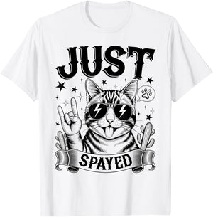 Just Spayed Retro Funny Cat Shirt Cool Cat Lover Gift T-Shirt - T-Shirt | White