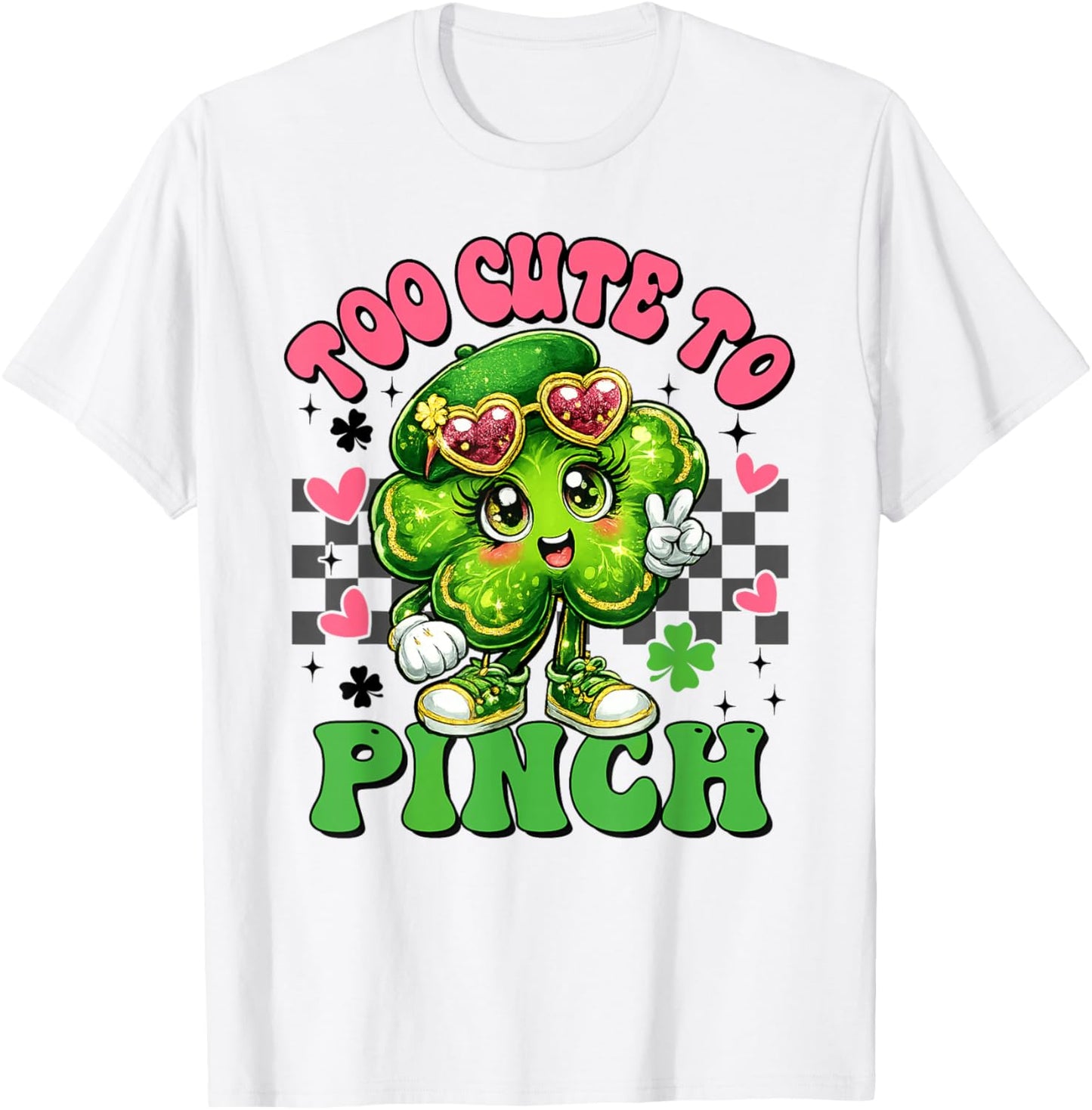 Too Cute to Pinch Groovy Shamrock St Patricks Day Girls T-Shirt - T-Shirt | White