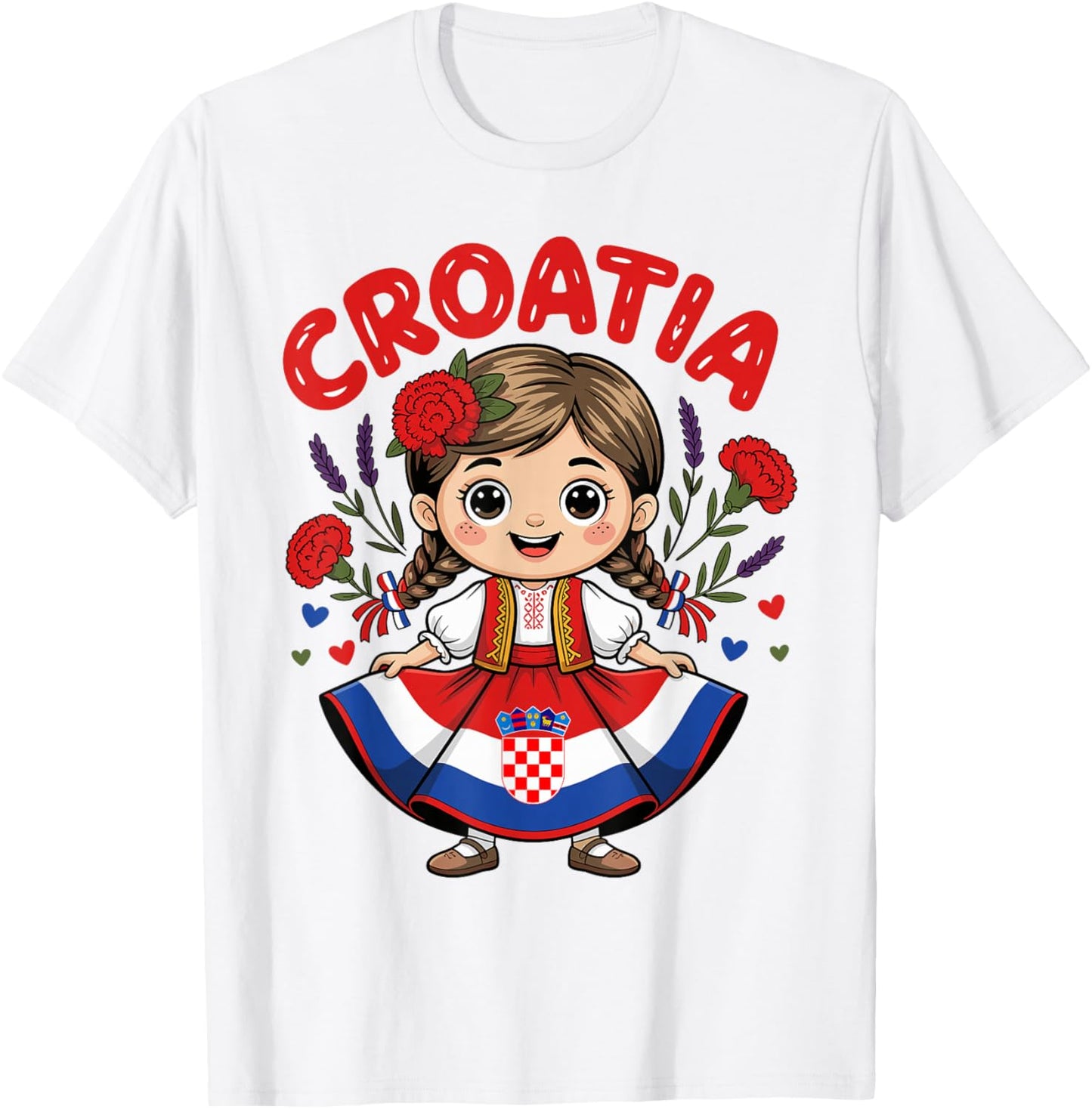 Cute Croatia Girl in Traditional Dress for Kids T-Shirt - T-Shirt | White