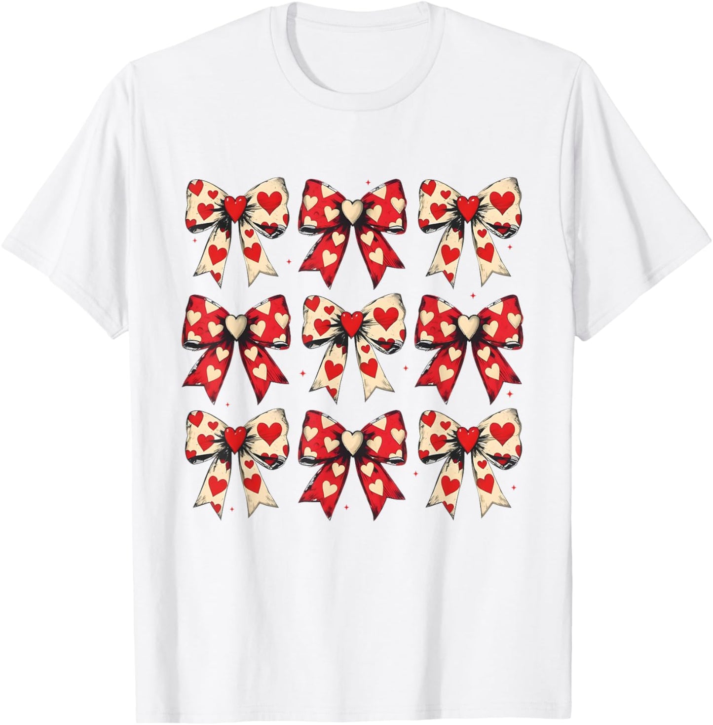 Valentines Day Hearts Coquette Bow Women Girls Boys T-Shirt - T-Shirt | White