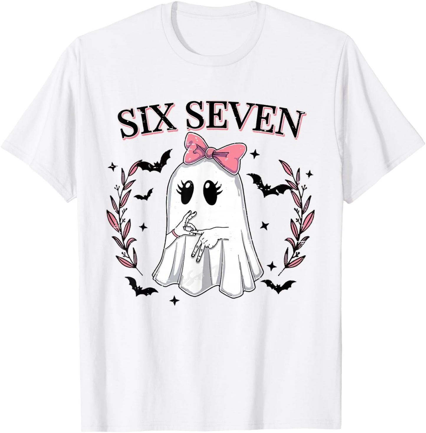 Funny Six Seven Meme 67 Spooky Ghost Halloween 6 7 Cute Girl T-Shirt - T-Shirt | White