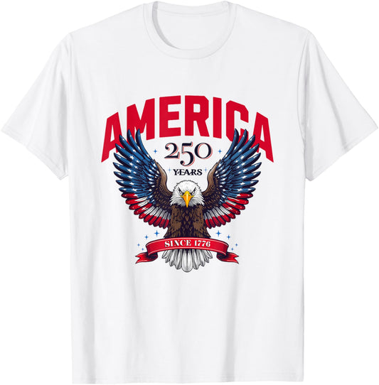 USA 250 Years Since 1776 Patriotic Eagle Design T-Shirt - T-Shirt | White