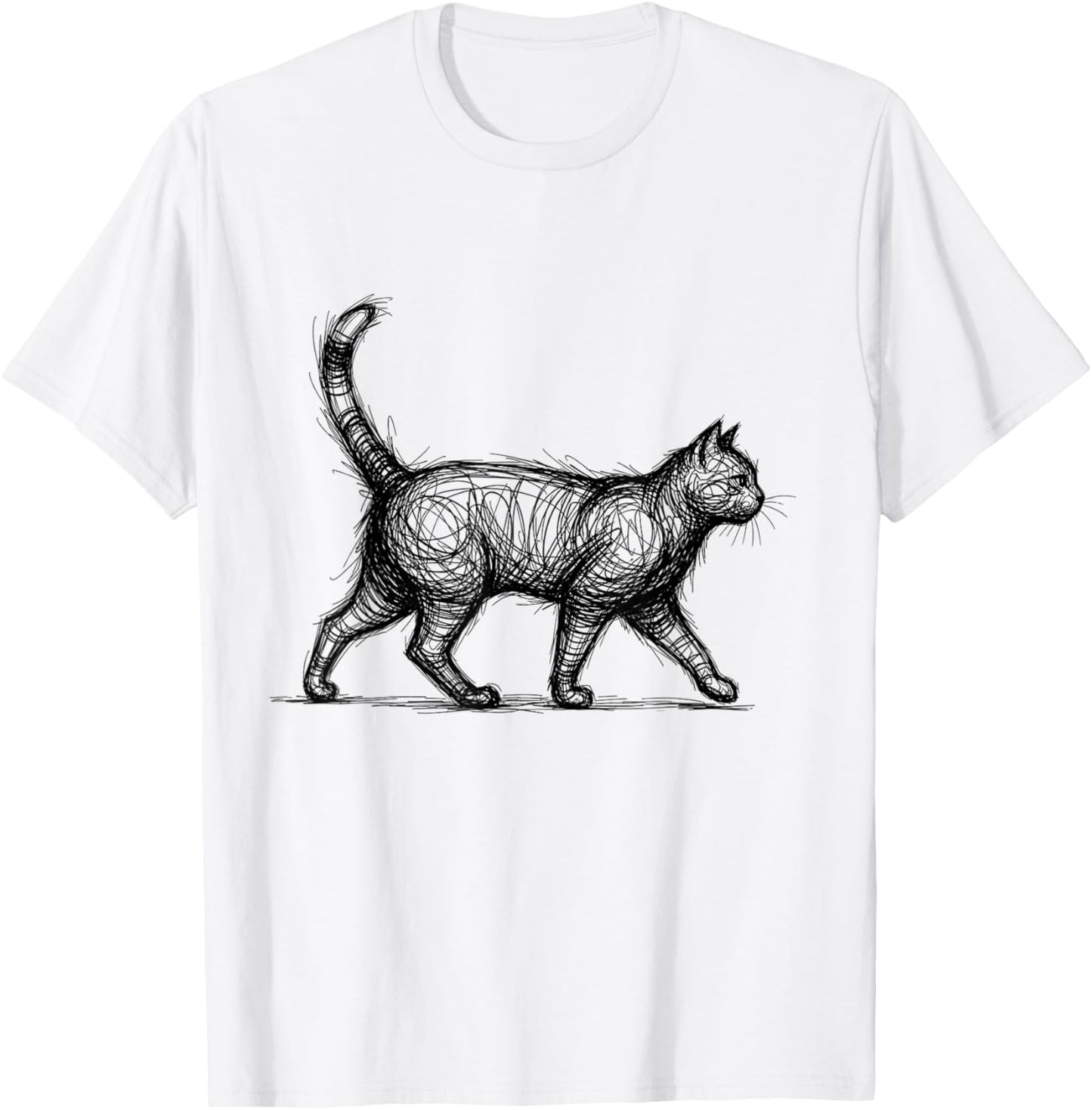 Scribble Cat Abstract Sketch Minimalist Cat Art T-Shirt - T-Shirt | White