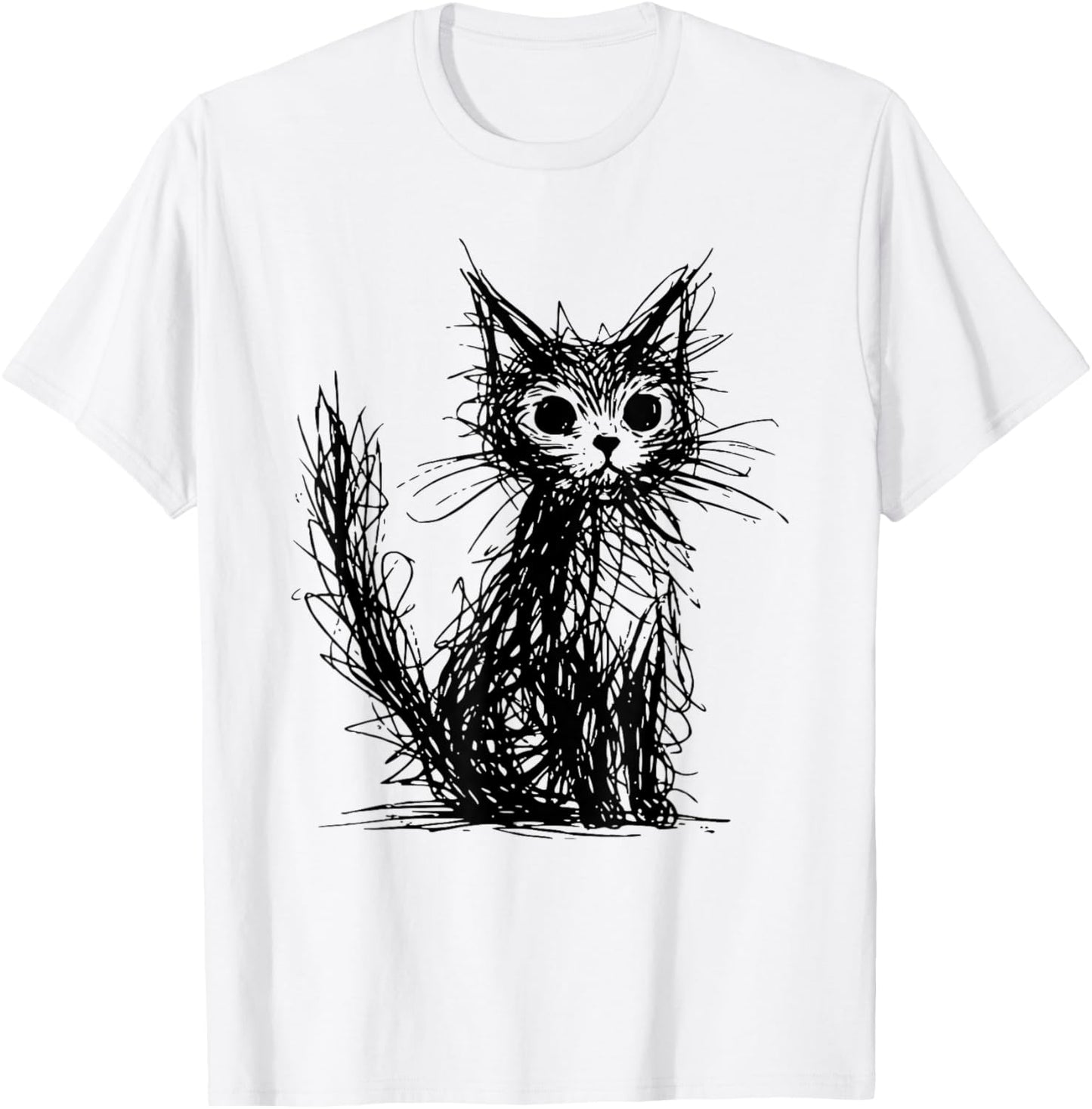 Minimal Line Art Minimalist Abstract Sketch Scribble Cat T-Shirt - T-Shirt | White