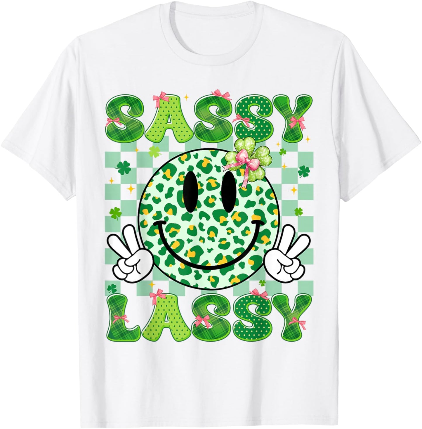 Sassy Lassy Shamrock Leopard St Patricks Girl Kid Women T-Shirt - T-Shirt | White