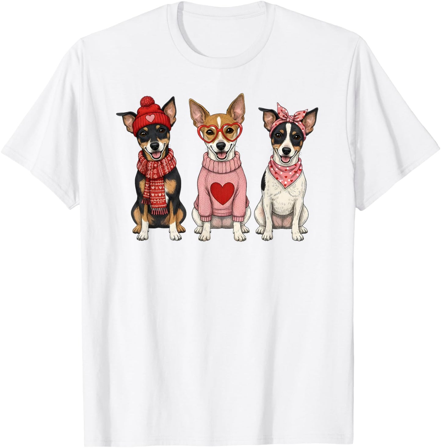 Cute Rat Terrier Valentine Dog T-Shirt - T-Shirt | White