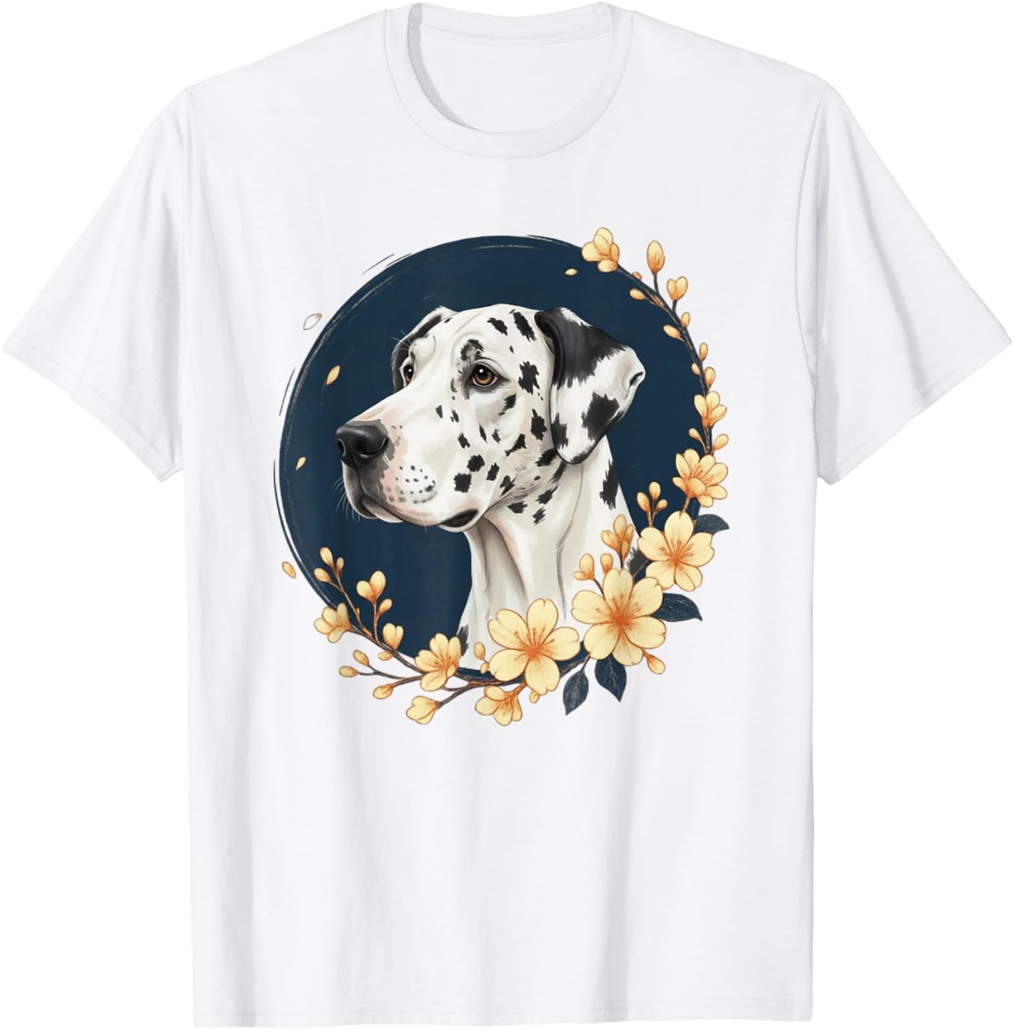 Harlequin Great Dane Flower Dog Lover T-Shirt - T-Shirt | White
