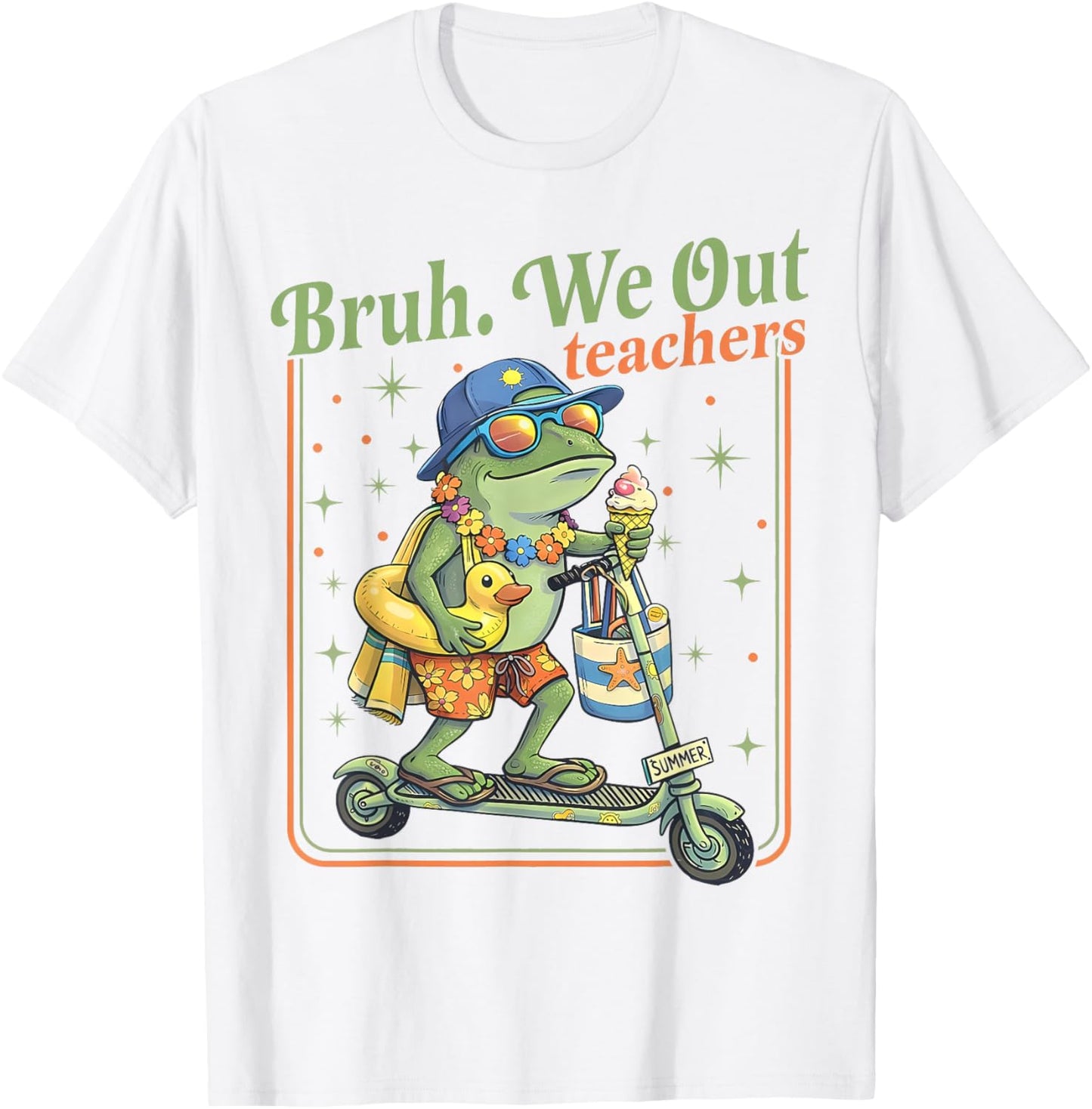 Funny Bruh We Out Summer Frog Teacher Last Day of School T-Shirt - T-Shirt | White