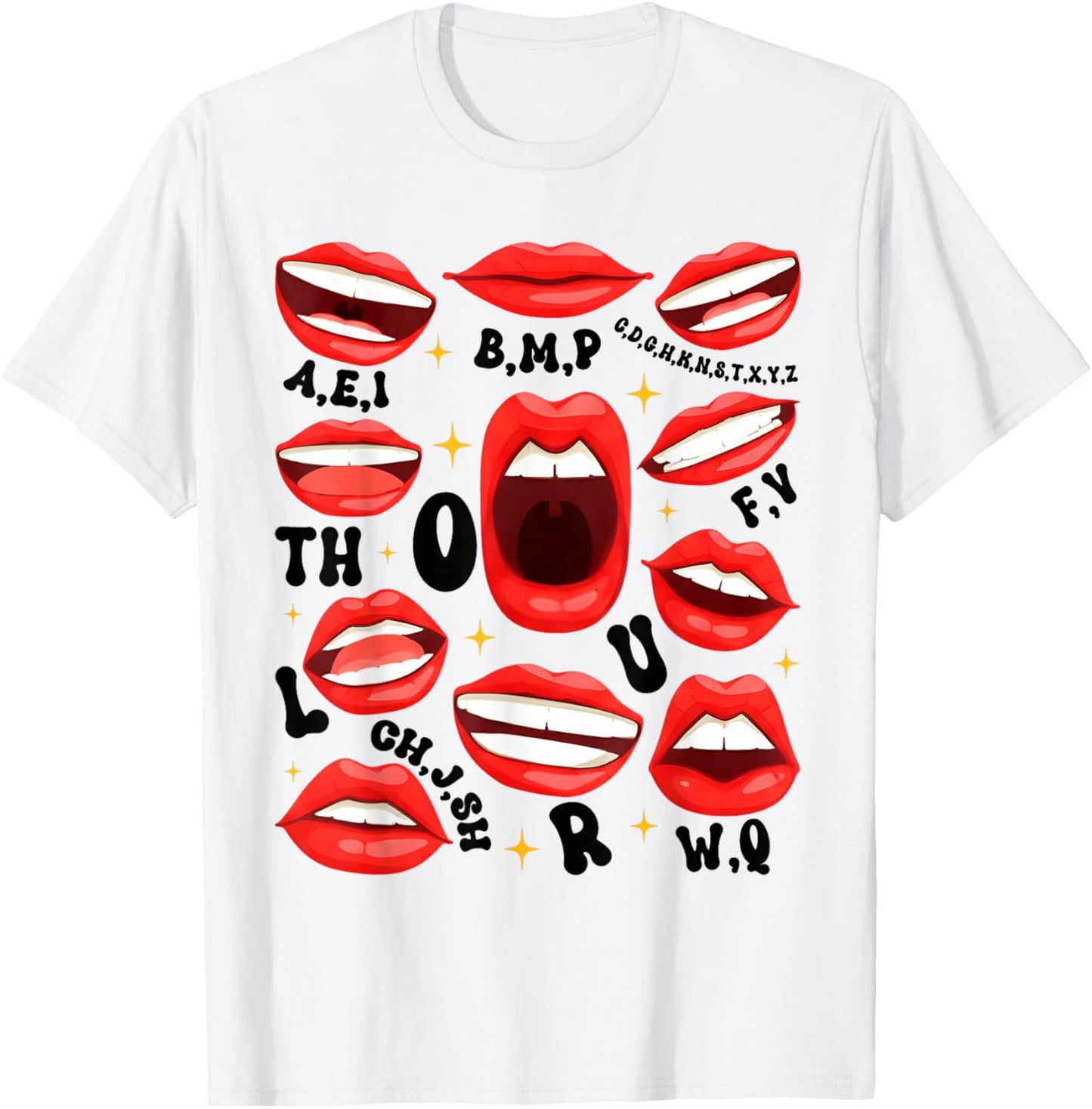 Funny Lips Phonetic Mouth Shapes Speech Therapy Pathologist T-Shirt - T-Shirt | White