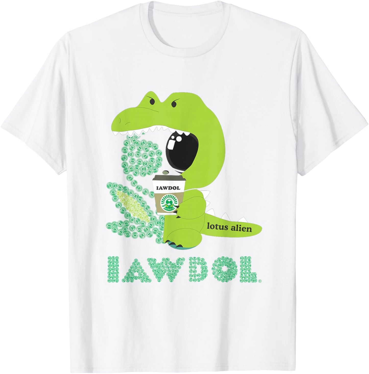 Lotus Alien Made with IAWDOL Logos b & w T-Shirt - T-Shirt | White