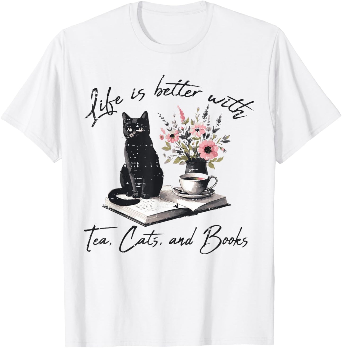 Life Better with 2 Cats Books Kitten Kitty Women Girls Kids T-Shirt - T-Shirt | White
