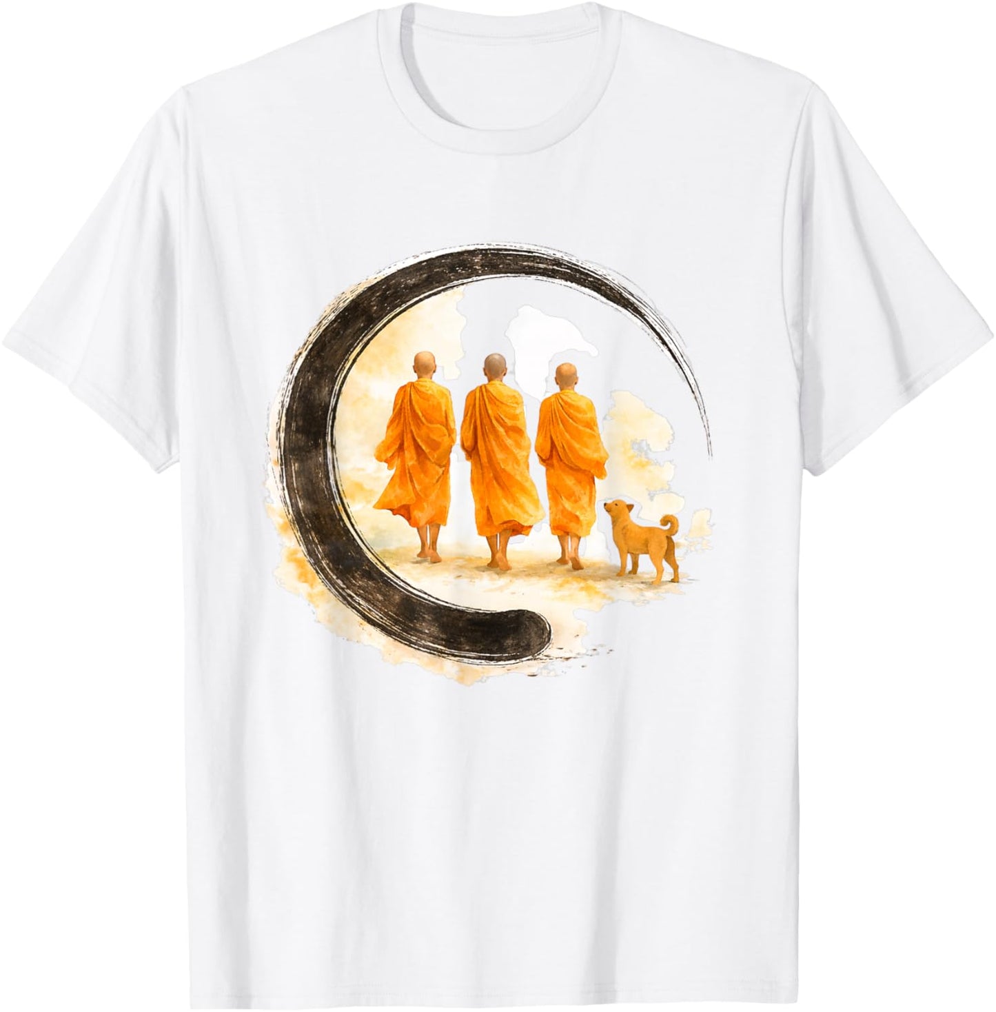 Peace Walking Monks Minimalist Zen Art T-Shirt - T-Shirt | White