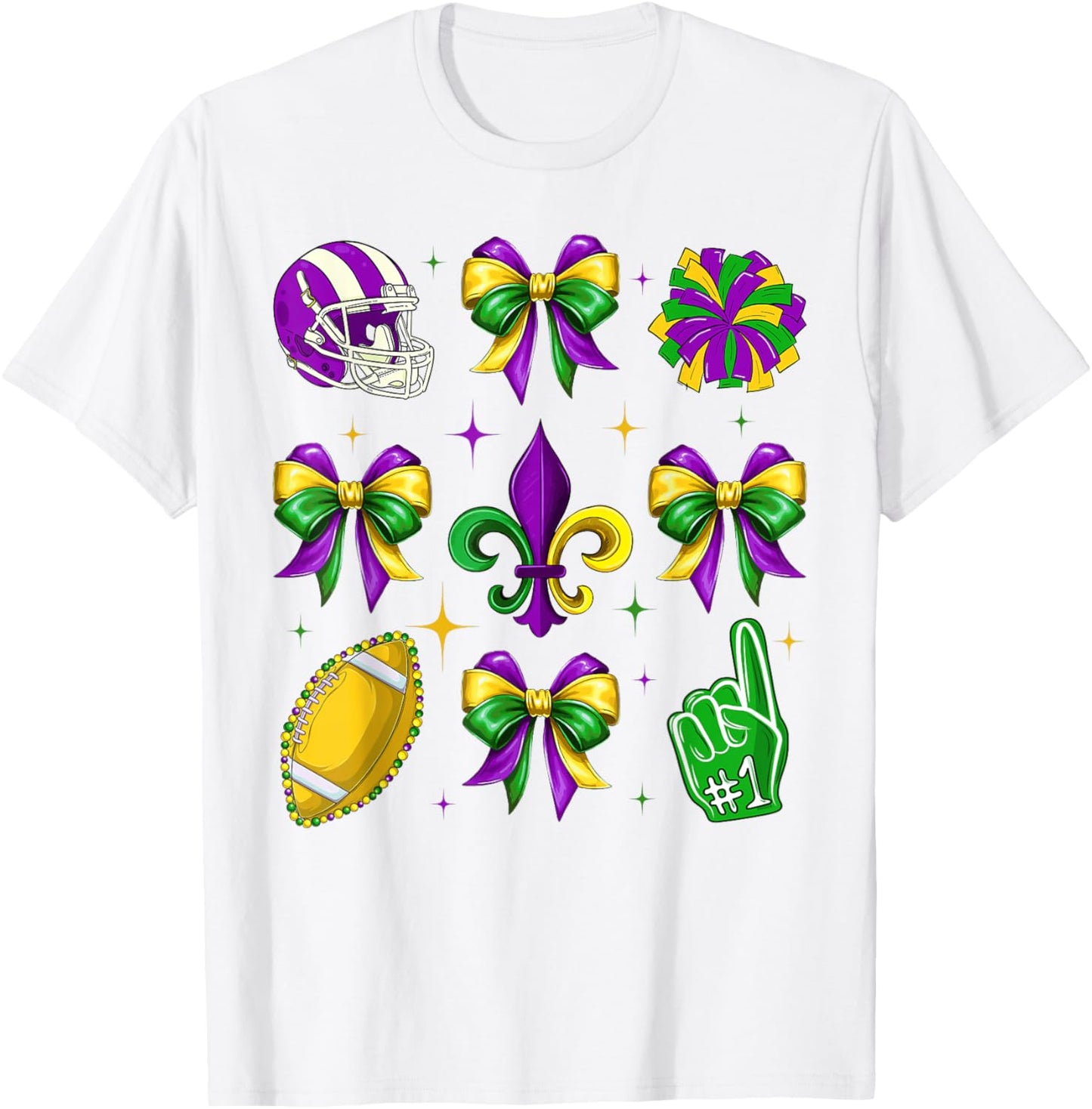 Mardi Gras Football Coquette Bow Fat Tuesday Parade Girls T-Shirt - T-Shirt | White