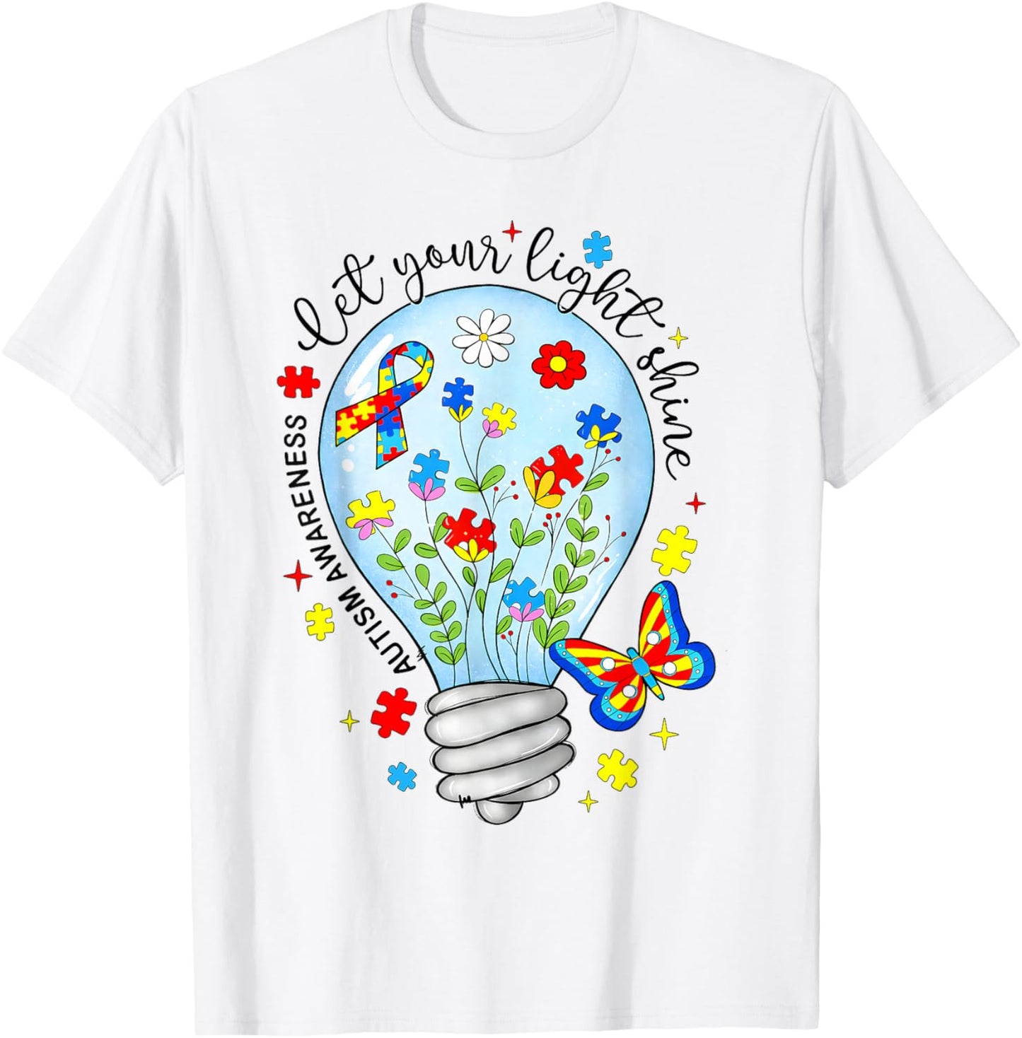 Let You Light Shine Autistic Blue Autism Awareness Men Women T-Shirt - T-Shirt | White