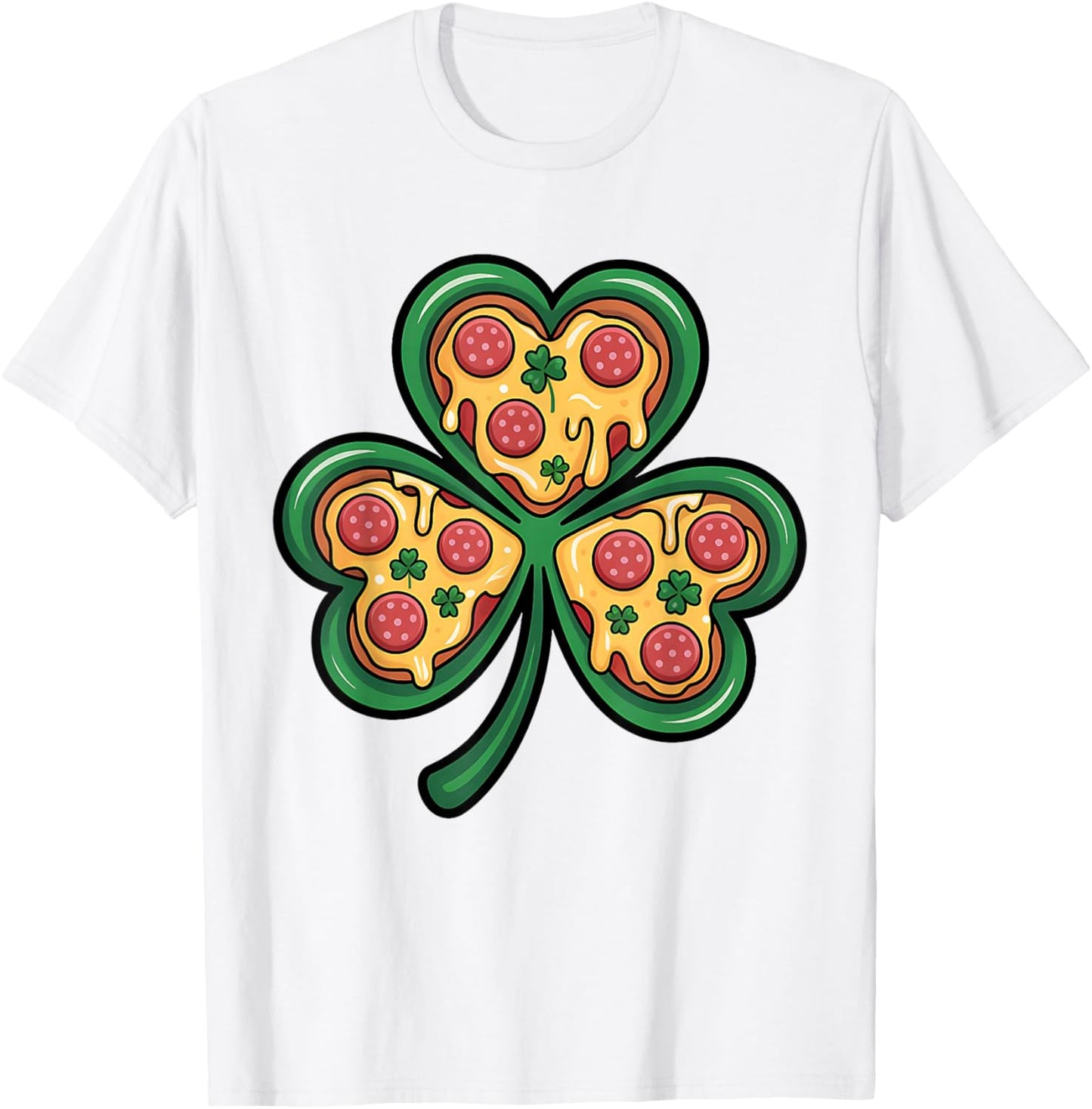 St Patrick’s Day Pizza Shamrock Funny Irish Food T-Shirt - T-Shirt | White