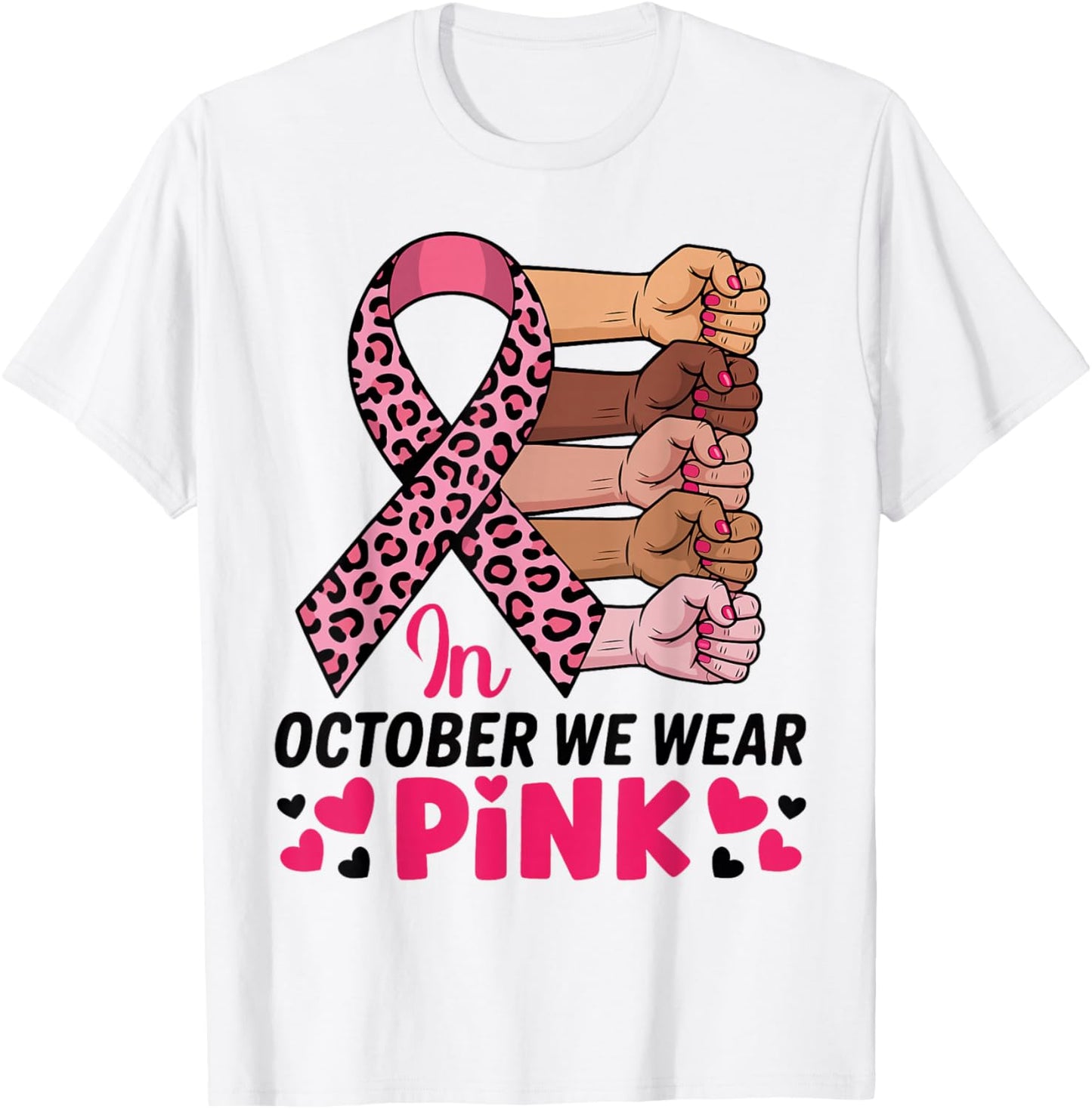 in October We Wear Pink Breast Cancer Awareness Month T-Shirt - T-Shirt | White