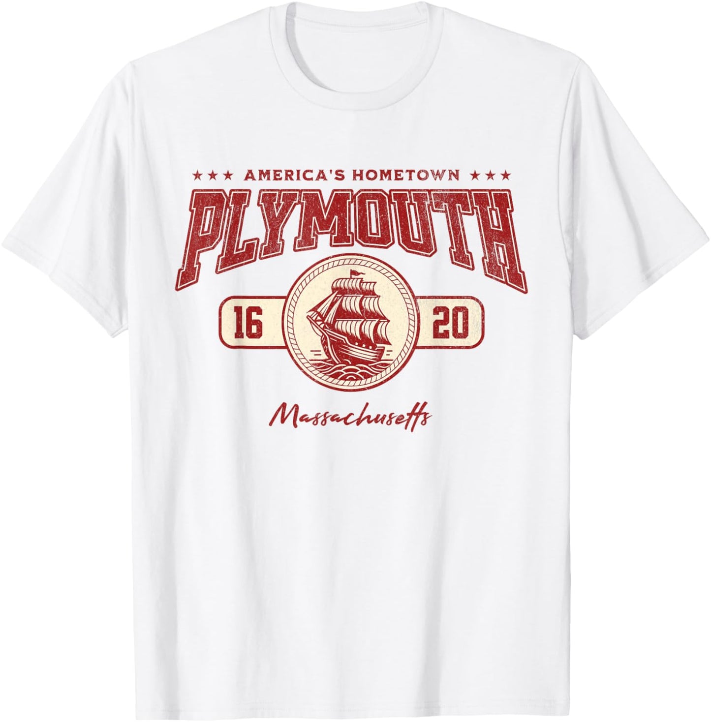 Plymouth MA 1620 Mayflower Massachusetts Souvenir Vintage T-Shirt - T-Shirt | White