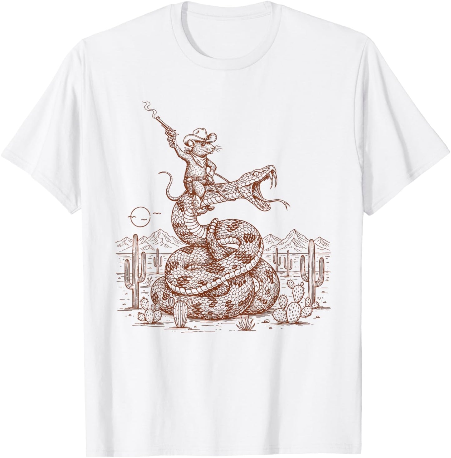Cowboys Mouse Riding Snake Wild West Saddle Up Western Life T-Shirt - T-Shirt | White