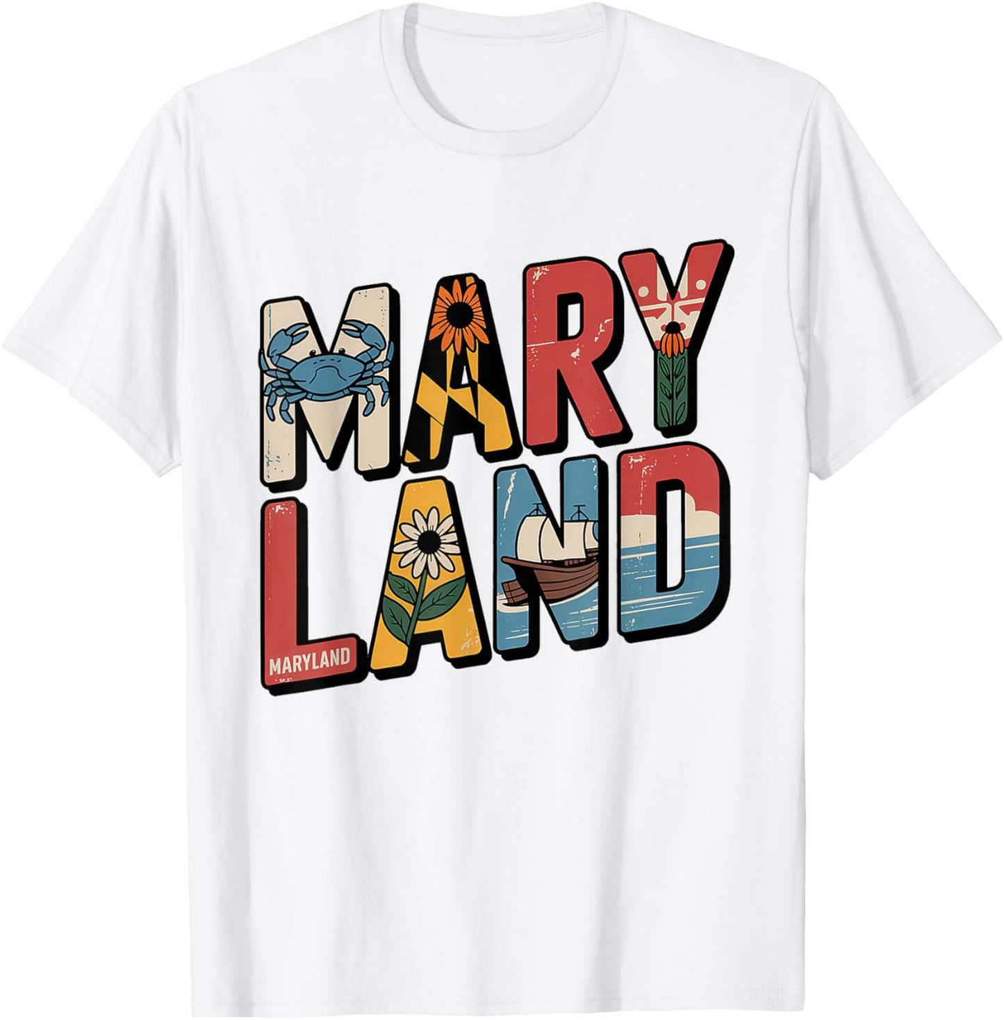 Maryland Flag - MD State Map & Crab Pride T-Shirt - T-Shirt | White