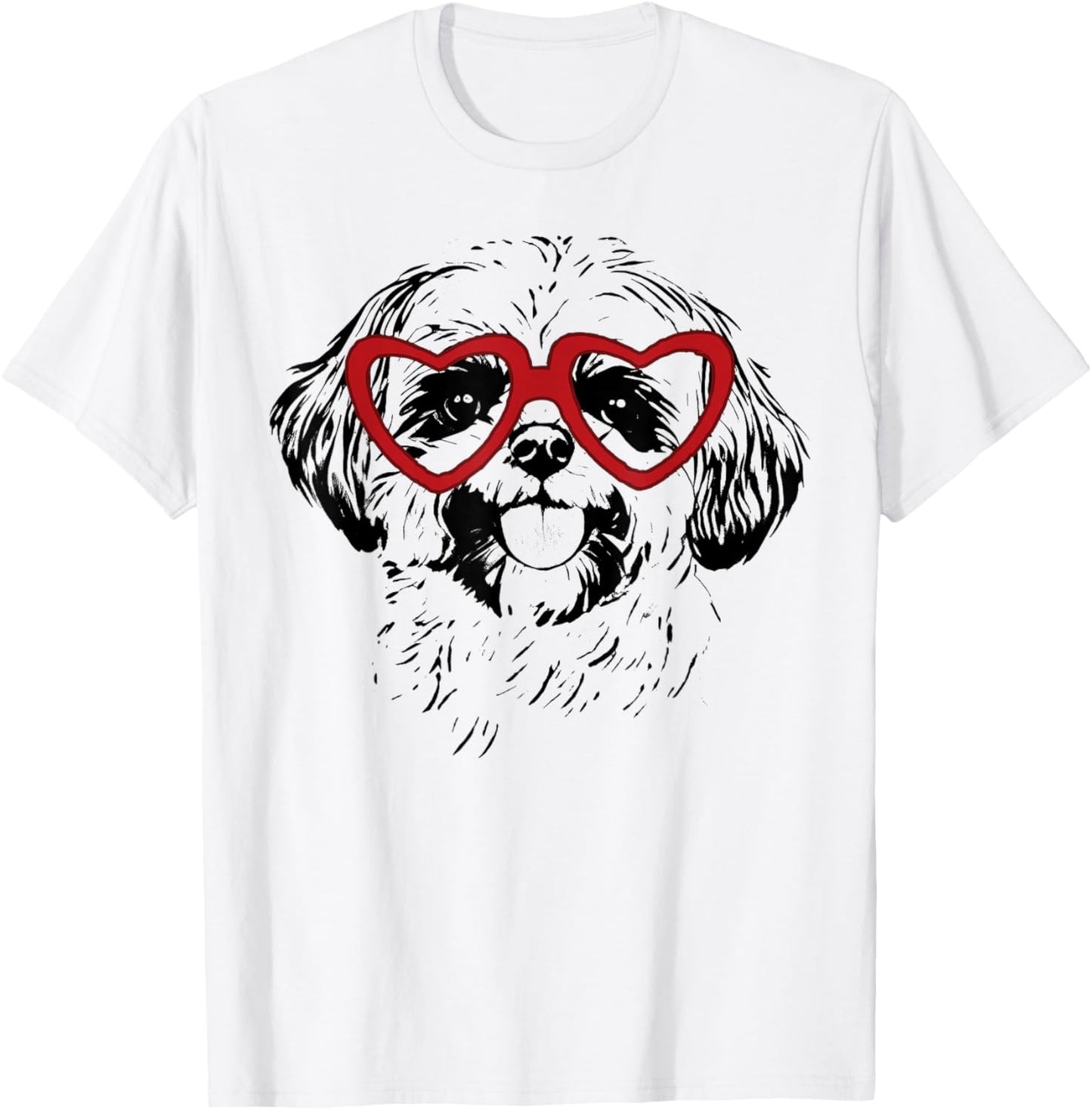 Valentine's Day Shih Tzu with Heart Glasses Love Art T-Shirt - T-Shirt | White