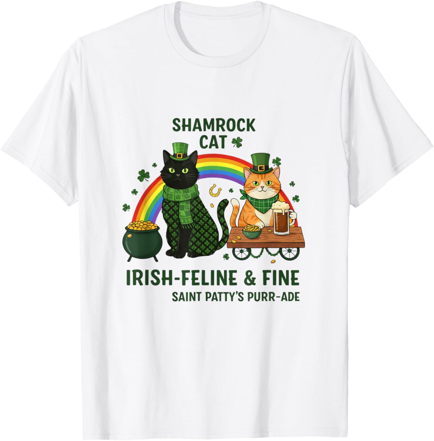 St Patrick's Day Cat Funny T-Shirt - T-Shirt | White