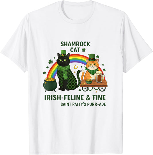 St Patrick's Day Cat Funny T-Shirt - T-Shirt | White