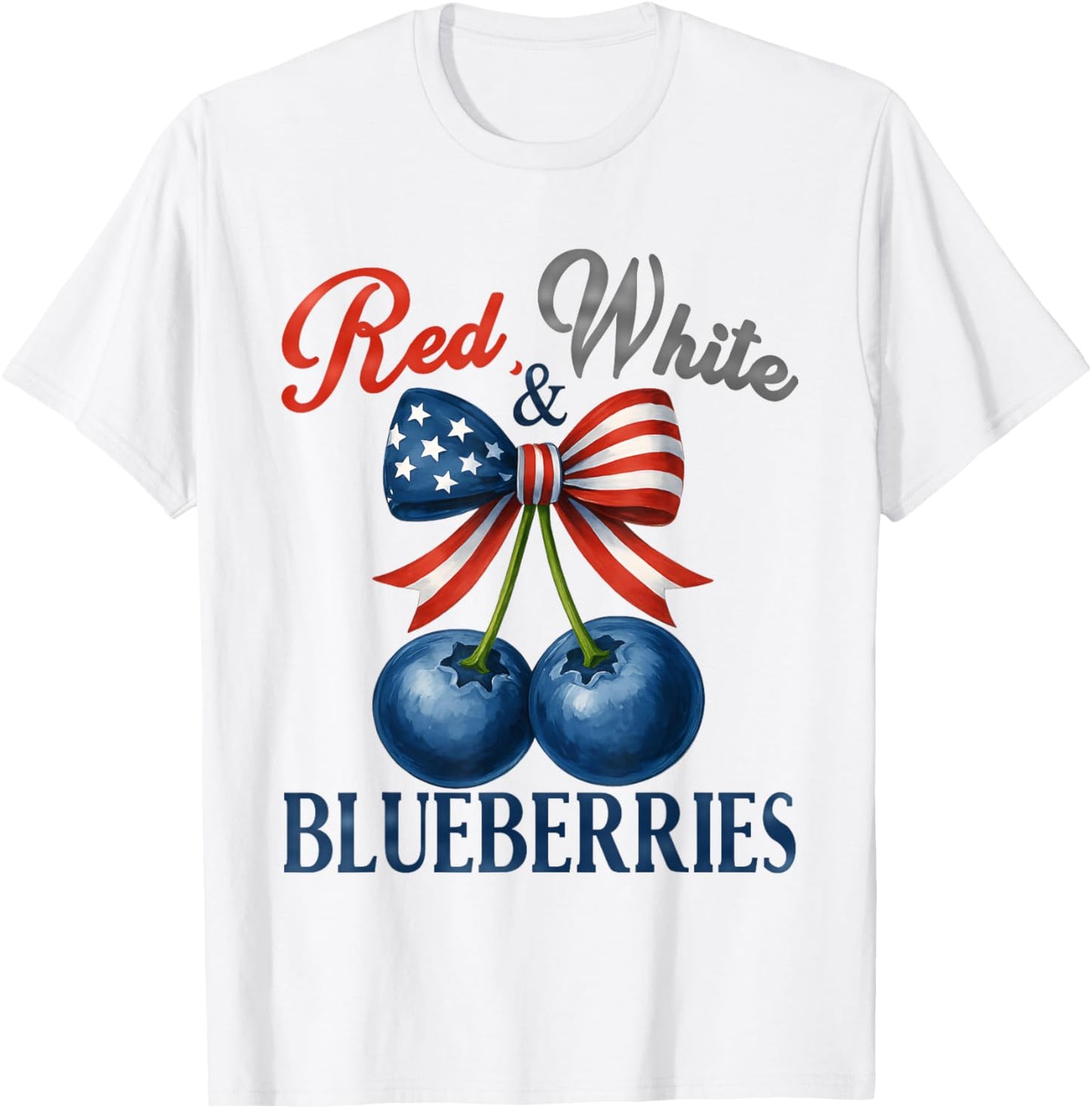 Red White and Blueberries Patriot Cute Coquette USA T-Shirt - T-Shirt | White