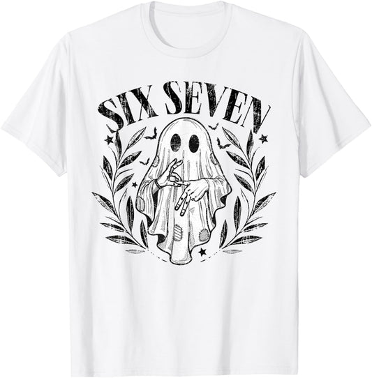 Six Seven 6 7 Meme Gen Alpha Halloween Ghost Hands Sign T-Shirt - T-Shirt | White
