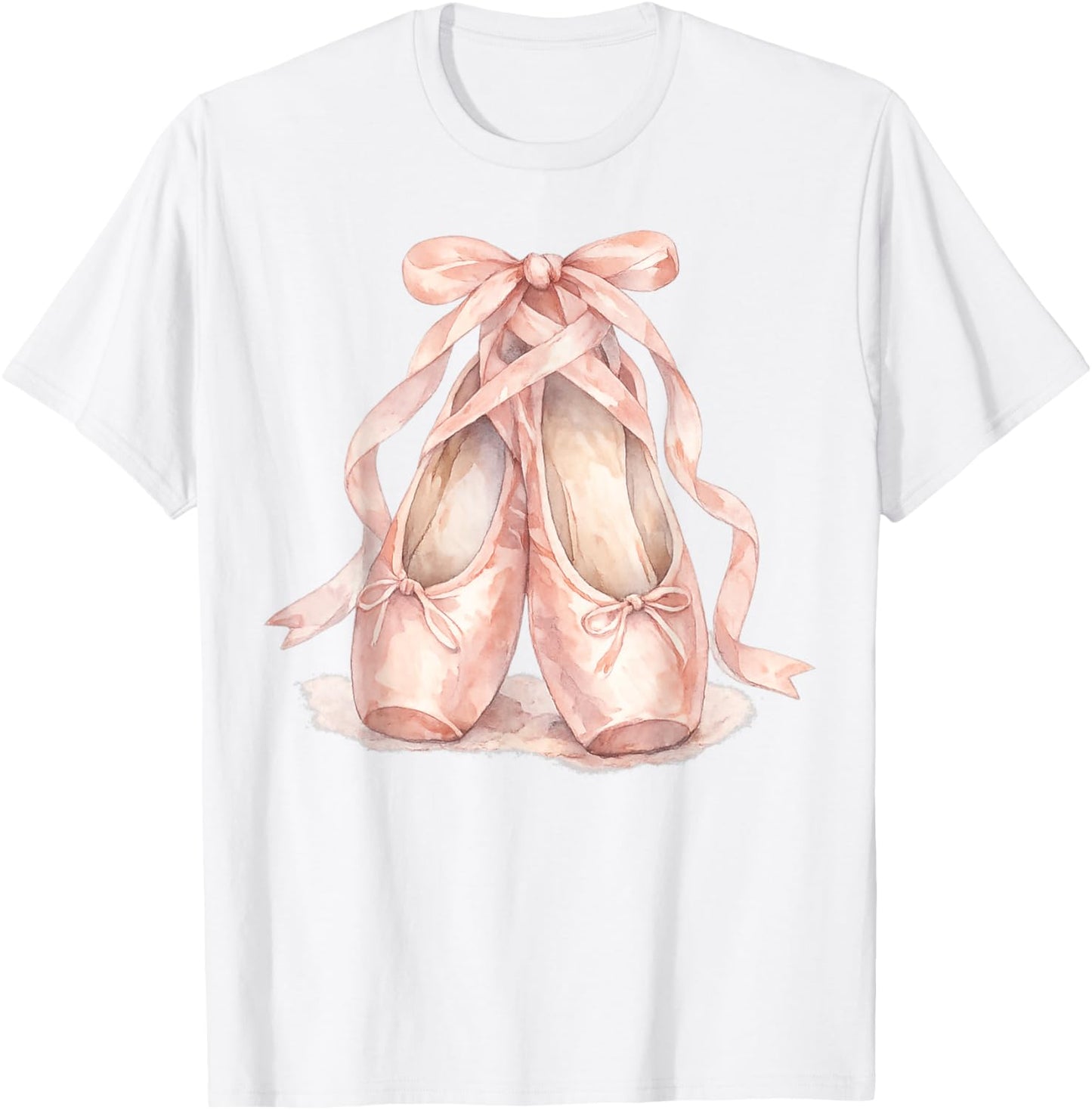 Watercolor Pink Ballerina Pointe Shoes T-Shirt - T-Shirt | White