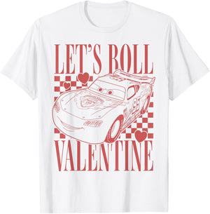 Disney Pixar Cars Valentines Day Lets Roll Valentine McQueen T-Shirt - T-Shirt | White