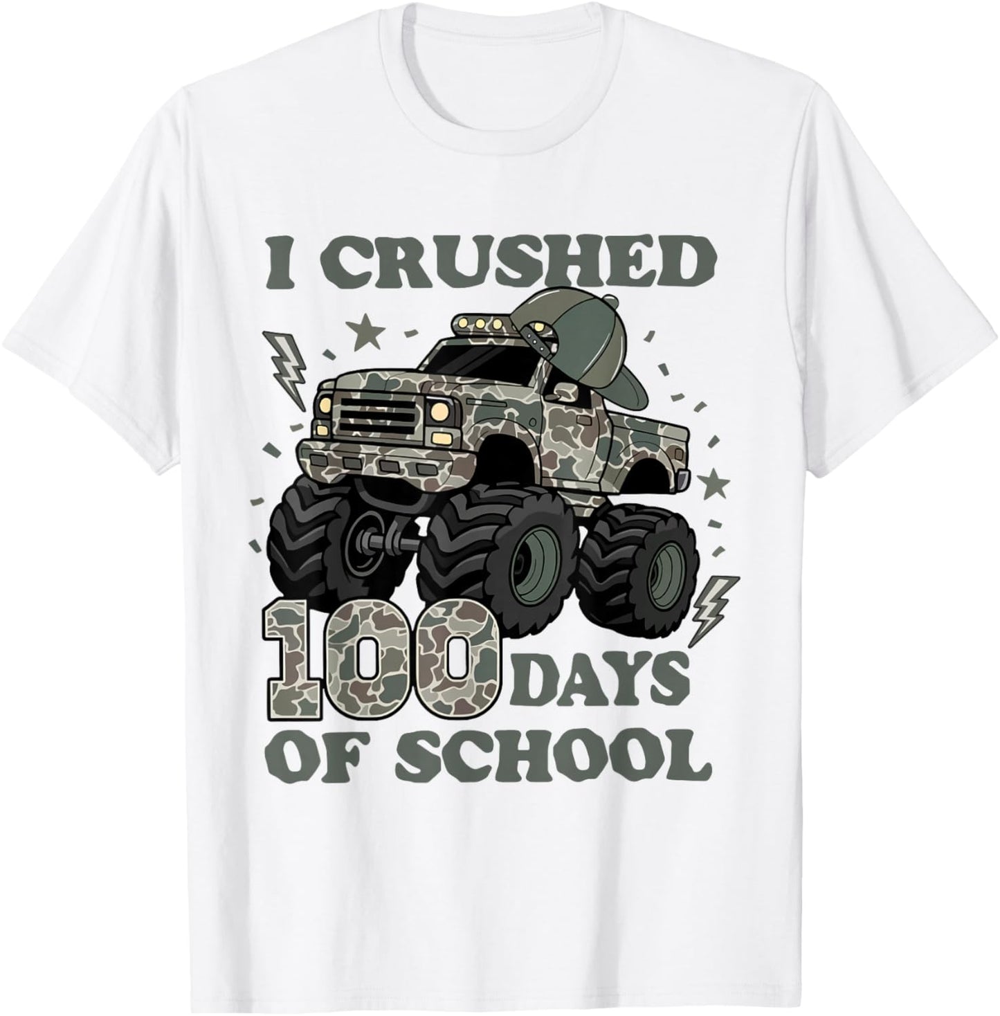 I Crushed 100 Days of School Camo Truck Boy 100 Days Smarter T-Shirt - T-Shirt | White