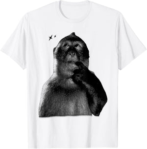 Funny Thinking Monkey Meme 2YK Graphic T-Shirt - T-Shirt | White