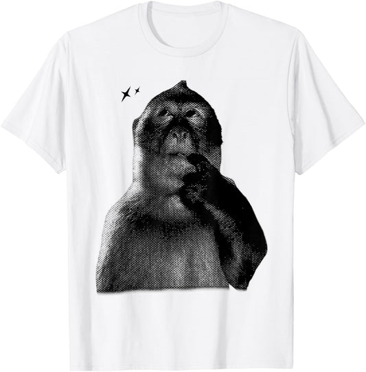 Funny Thinking Monkey Meme 2YK Graphic T-Shirt - T-Shirt | White
