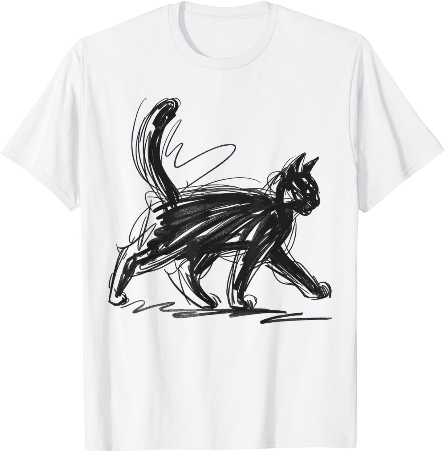 Minimalist cat Art T-Shirt - T-Shirt | White