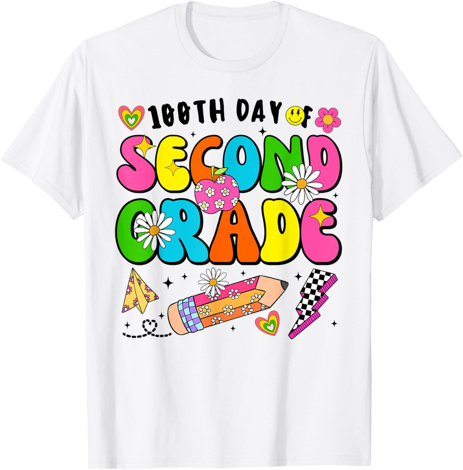 100th Day of School Second Grade for Girls Kids Teachers T-Shirt - T-Shirt | White