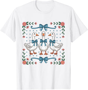 Vintage Country Geese and Flowers Bows 80s 90s Style Goose T-Shirt - T-Shirt | White