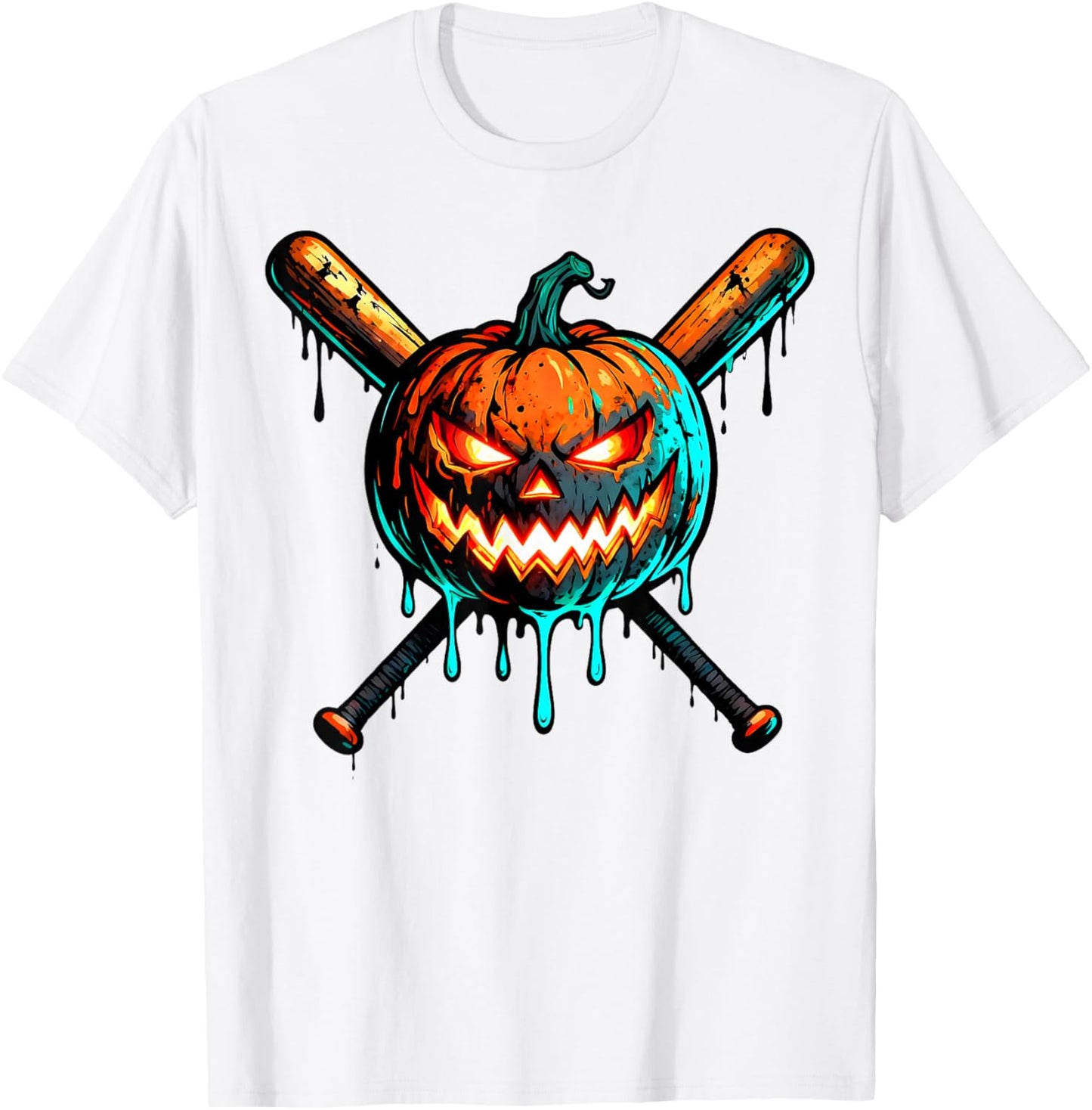 Pumpkin Halloween Baseball Ice Cream Drip Spooky Boys Youth T-Shirt - T-Shirt | White