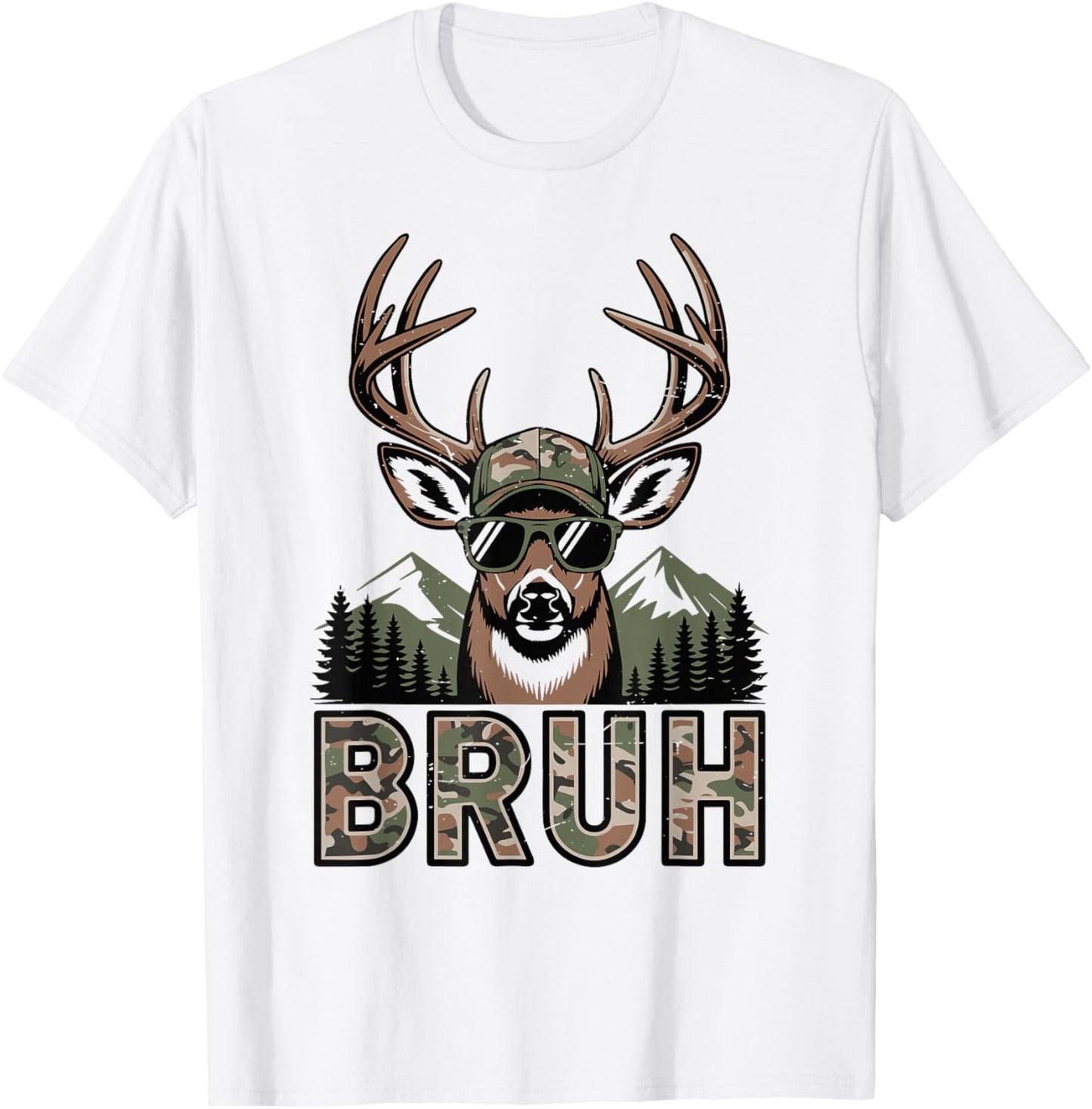 Youth Bruh Camo Deer Hunting Camouflage Elk Buck Funny Boys T-Shirt - T-Shirt | White
